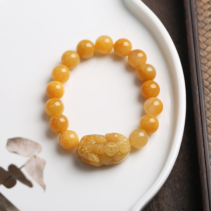 Carmiora Pixiu-Reichtumsarmband aus goldener Seide und Jade