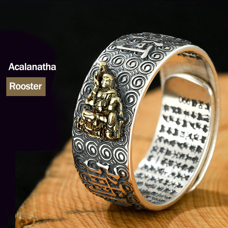 Carmiora Chinesischer Sternzeichen-Natal-Buddha-Reichtum-Glück-verstellbarer Ring