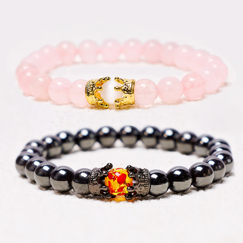 Carmiora Naturstein King&Queen Crown Healing Energy Beads Paar Armband
