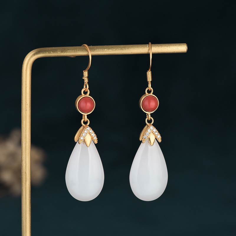 Carmiora FengShui Glücks-Tropfenohrringe aus weißer Jade