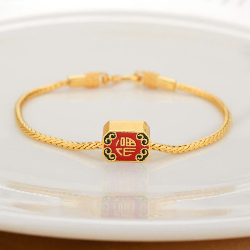 Carmiora Tibetisches 18K Gold Om Mani Padme Hum Lucky Koi Fish Fu Charakter Barren Kupfermünze Friedensarmband