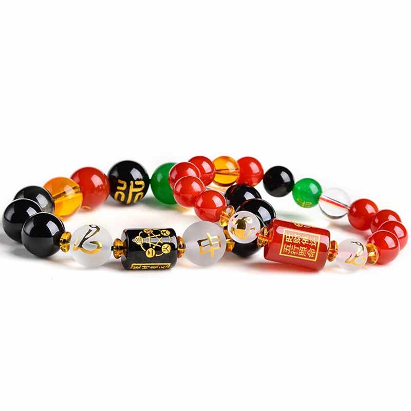 Carmiora Chinesisches Sternzeichen Feng Shui Obsidian Fünf-Elemente-Armband Reichtum Porsperity