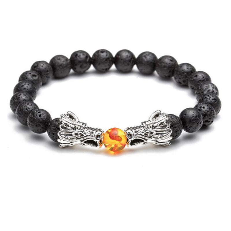 Carmiora Weiß Türkis Lava Rock Dragon Blessing Perlenarmband