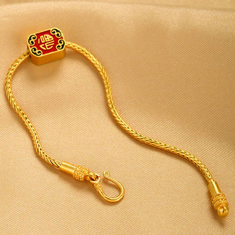 Carmiora Tibetisches 18K Gold Om Mani Padme Hum Lucky Koi Fish Fu Charakter Barren Kupfermünze Friedensarmband