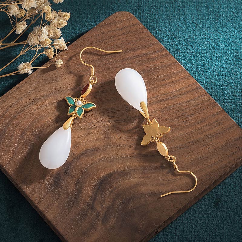 Carmiora FengShui Glücks-Tropfenohrringe aus weißer Jade