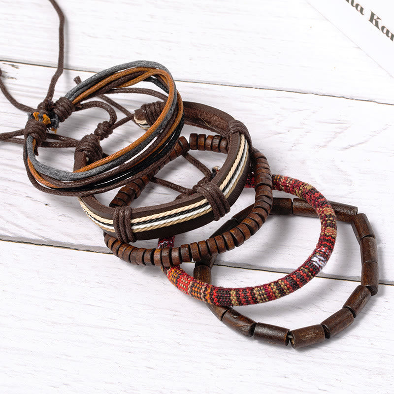 Carmiora Wrap Hanfschnüre Holzperlen Lederarmband
