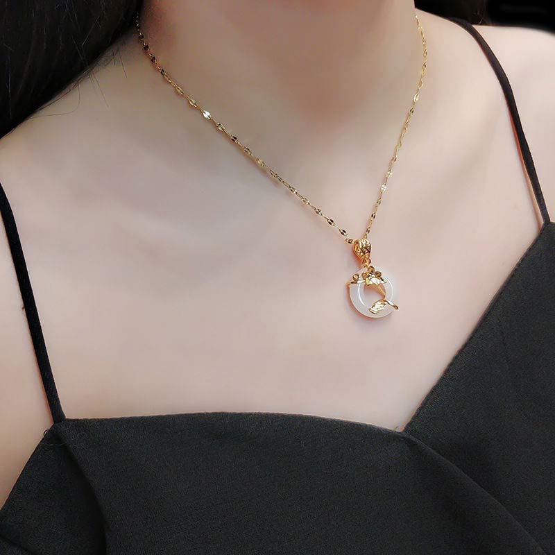 Carmiora Lotus Muster Jade Glück Halskette Kettenanhänger