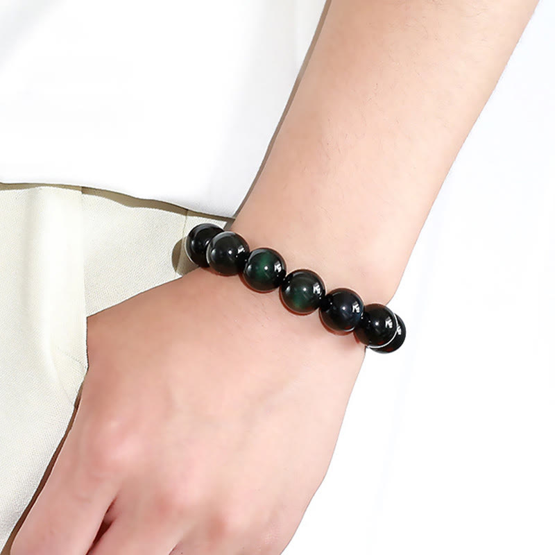 Carmiora Natürliches Obsidian-Armband mit grünem Auge