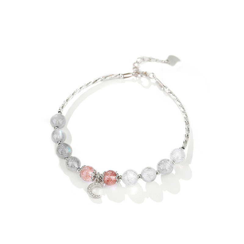 Carmiora Erdbeerquarz-Mondstein-Glücks-Mond-Charm-Armband