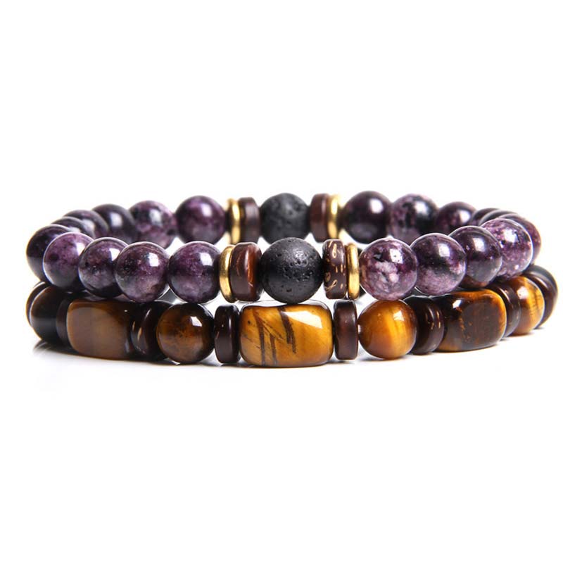 Carmiora 2 Stück Heilkristall-Kaiserstein-Tigerauge-Perlenarmband