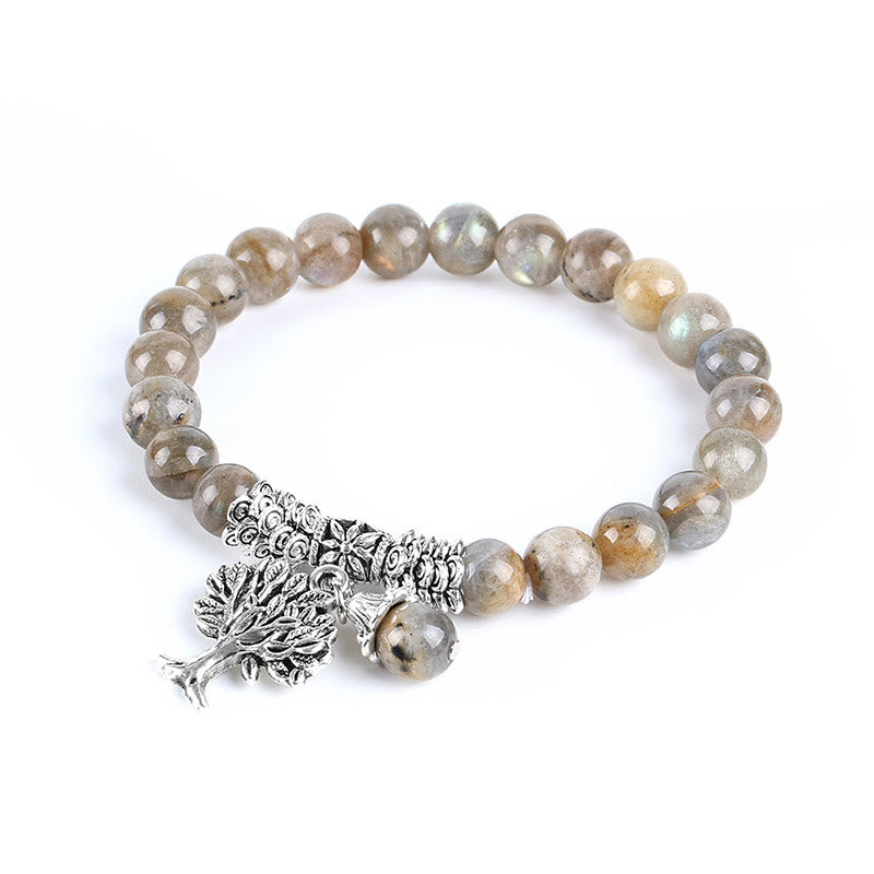 Carmiora Stretch-Armband mit natürlichem Edelstein, Baum des Lebens, Glücksbringer