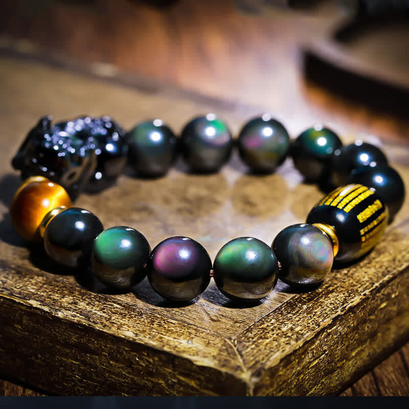 Carmiora FengShui PiXiu Regenbogen Obsidian Schwarzer Onyx Tigerauge Positives Armband