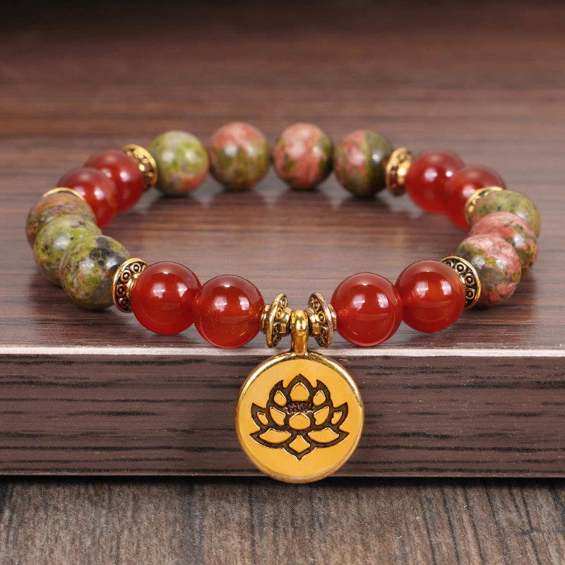 Carmiora Tibetisches Bild Jaspis Positive Lotus Armband Set