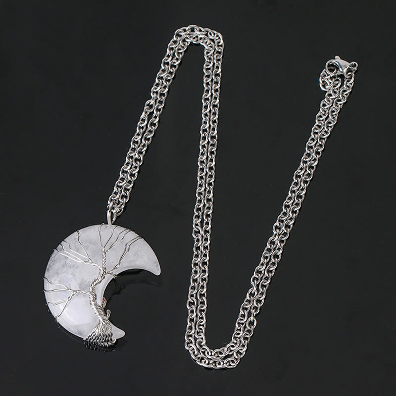 Carmiora natürlicher Quarzkristall-Mondbaum des Lebens, heilender Energie-Halskettenanhänger