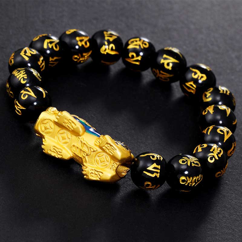 Carmiora FengShui PiXiu Obsidian Om Mani Padme Hum Reichtumsarmband