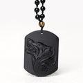 Carmiora schwarze Obsidian-Stein-Wolf-Reinigungs-Anhänger-Halskette