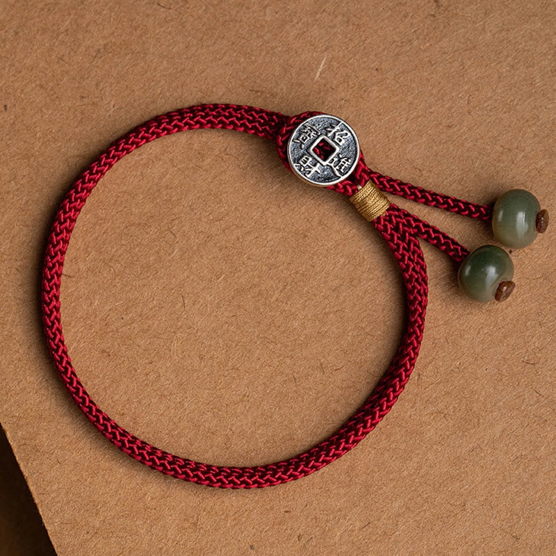 Carmiora 925 Sterling Silber handgefertigtes chinesisches Sternzeichen Natal Buddha Cyan Bodhi Samenschutz geflochtenes rotes Schnurarmband