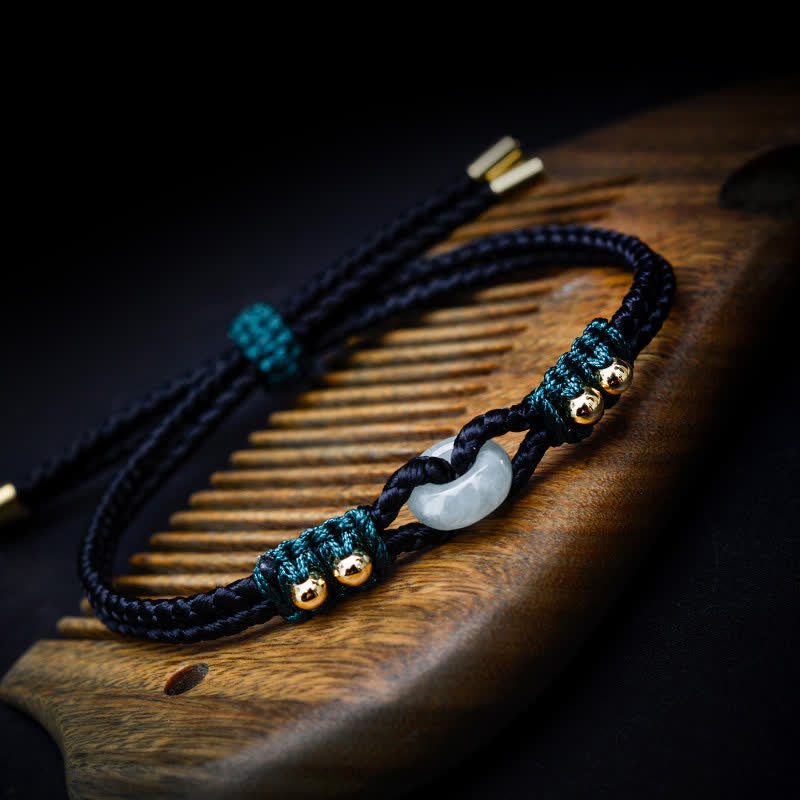 Carmiora Rundes Peace-Schnalle-Jade-Überfluss-Reichtum-Schnur-Armband