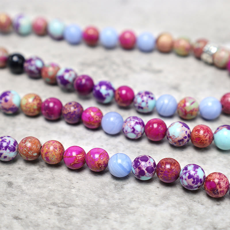 Carmiora Natural Purple Miano Lotus Mala aus echtem Stein