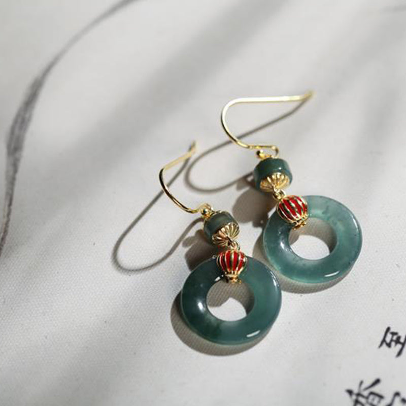 Carmiora Cyan Jade Laterne Kupfer Glück Tropfen Ohrringe