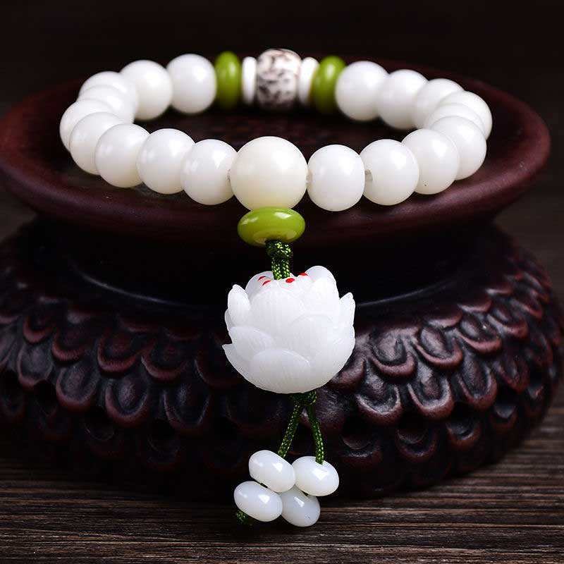 Carmiora Lotus Naturweißes Bodhi-Samen-Glücksarmband
