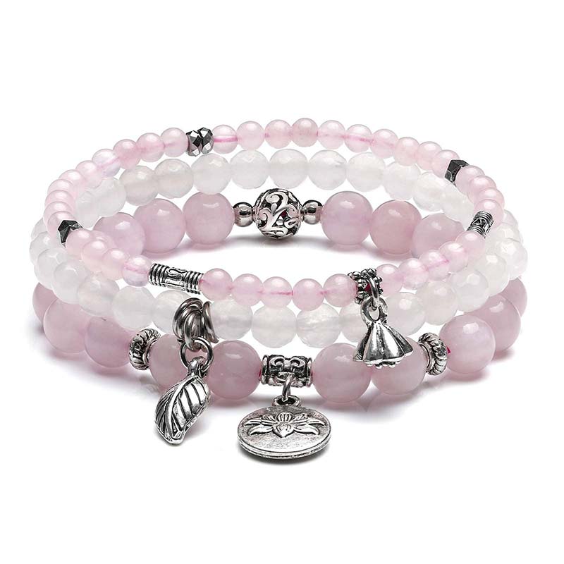 Carmiora 3PCS natürliches Quarzkristall-Perlen-Heilenergie-Lotus-Armband