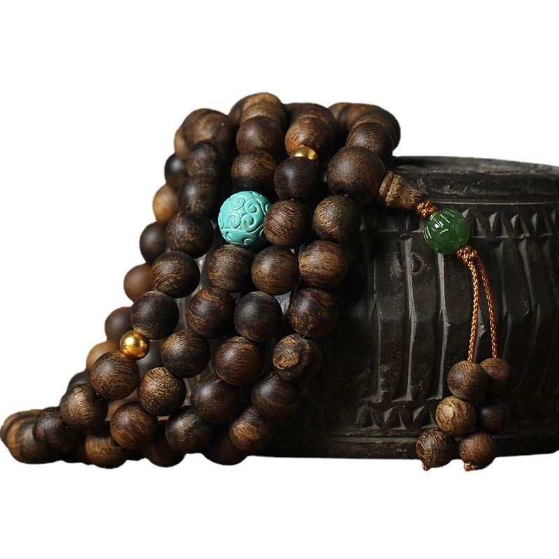 Carmiora 108 Mala Perlen Nha Trang Agarwood Türkis Gebet Meditation Armband Mala