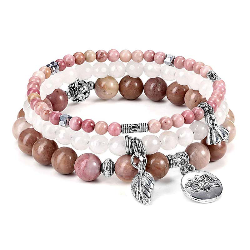 Carmiora 3PCS natürliches Quarzkristall-Perlen-Heilenergie-Lotus-Armband