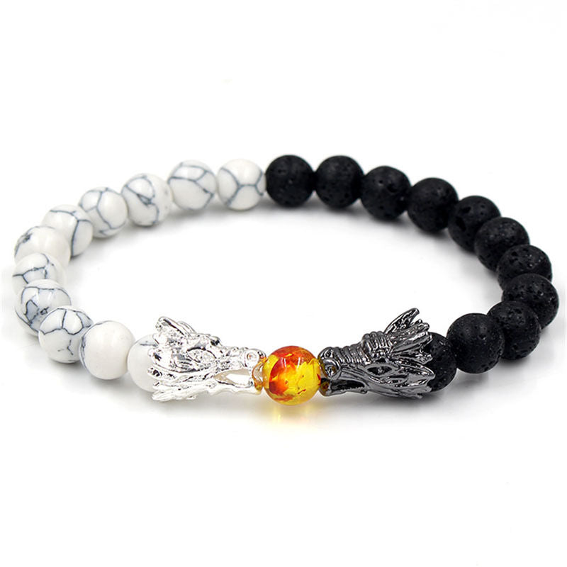 Carmiora Weiß Türkis Lava Rock Dragon Blessing Perlenarmband