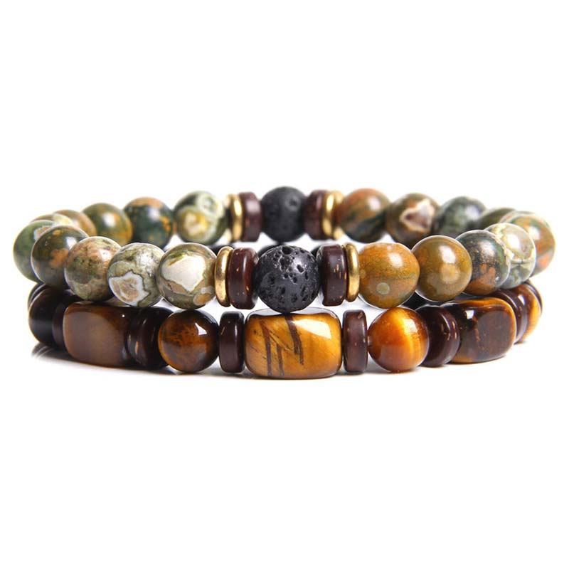 Carmiora 2 Stück Heilkristall-Kaiserstein-Tigerauge-Perlenarmband