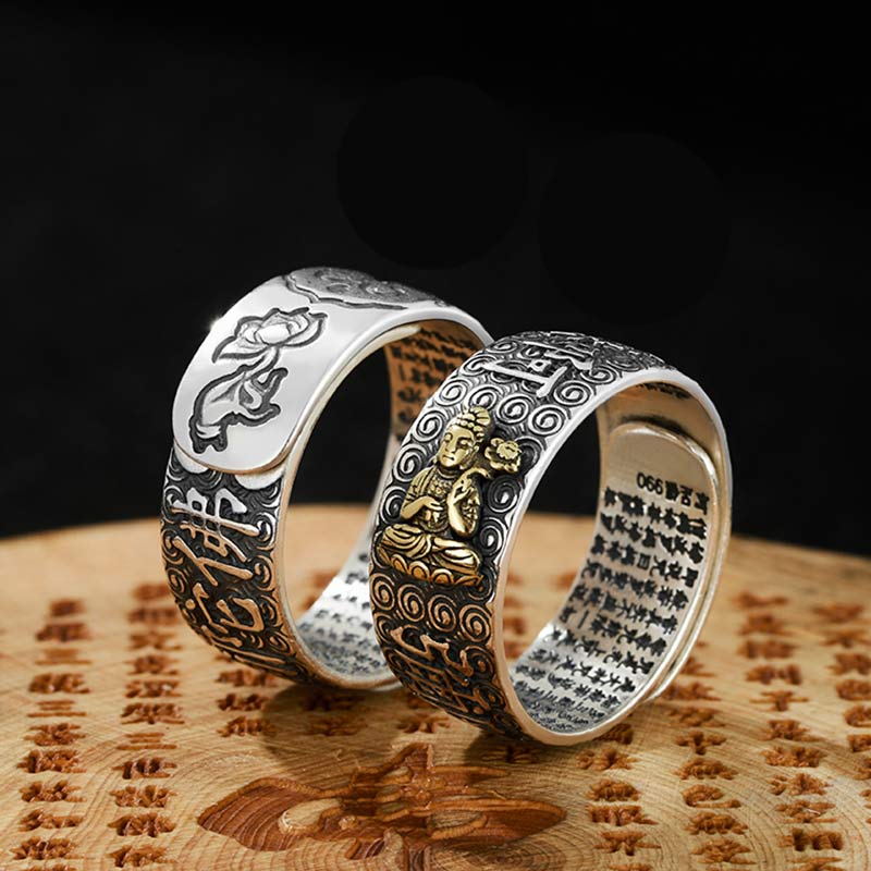 Carmiora Chinesischer Sternzeichen-Natal-Buddha-Reichtum-Glück-verstellbarer Ring