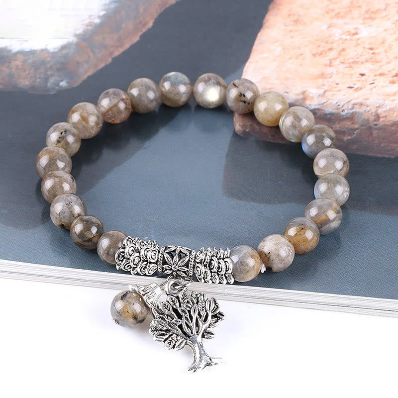 Carmiora Stretch-Armband mit natürlichem Edelstein, Baum des Lebens, Glücksbringer