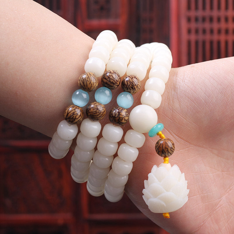 Carmiora White Bodhi Seed Mala 108 Perlen Glücksarmband