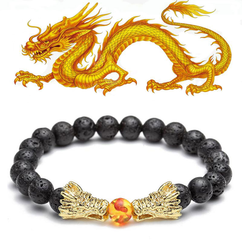 Carmiora Weiß Türkis Lava Rock Dragon Blessing Perlenarmband
