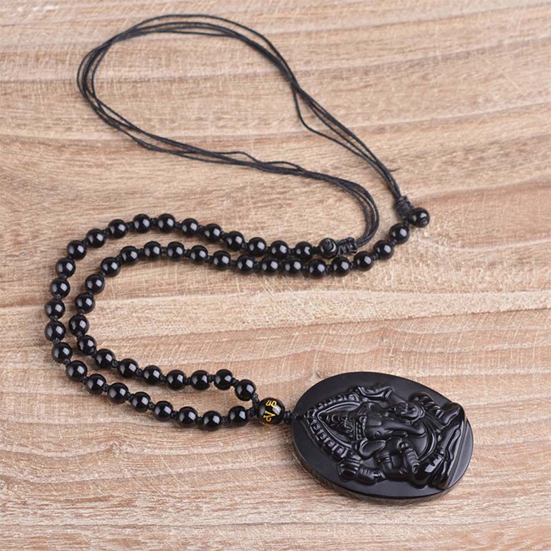 Carmiora tibetischer Obsidian Ganesh Ganpati Elefant Reichtum Amulett Halskette