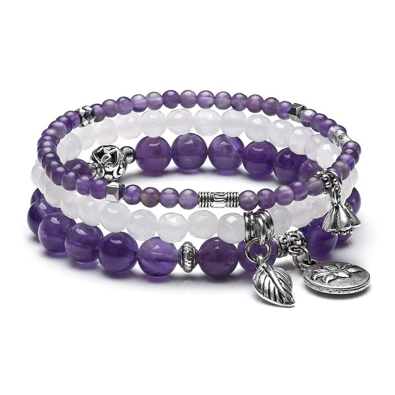 Carmiora 3PCS natürliches Quarzkristall-Perlen-Heilenergie-Lotus-Armband