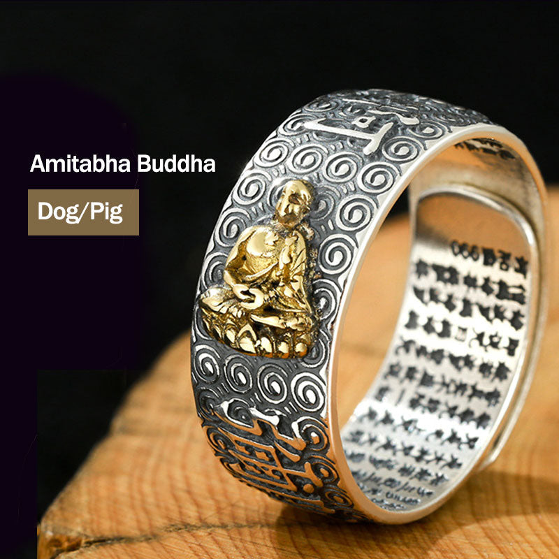 Carmiora Chinesischer Sternzeichen-Natal-Buddha-Reichtum-Glück-verstellbarer Ring