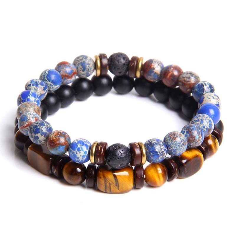 Carmiora 2 Stück Heilkristall-Kaiserstein-Tigerauge-Perlenarmband