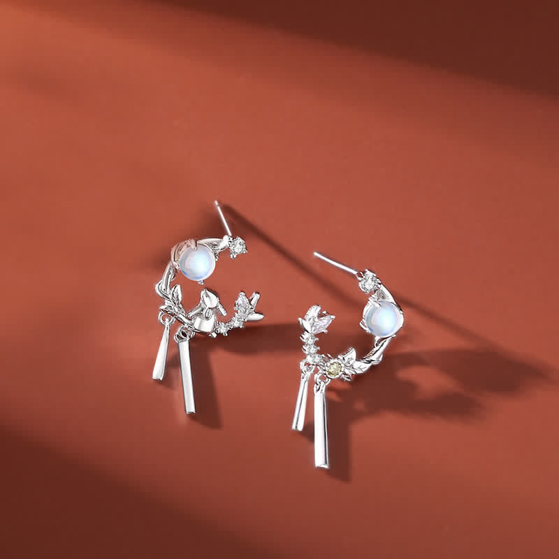 Carmiora 925 Sterling Silber Jahr des Kaninchens Mondstein Mond Blumenmuster Halskette Anhänger Armband Ohrringe