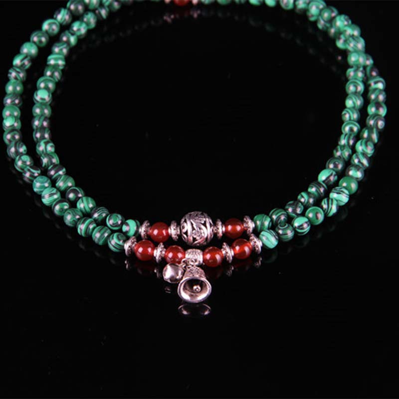 Carmiora Tibetisch 108 Perlen Malachit Roter Achat Glockenschutz Armband Mala