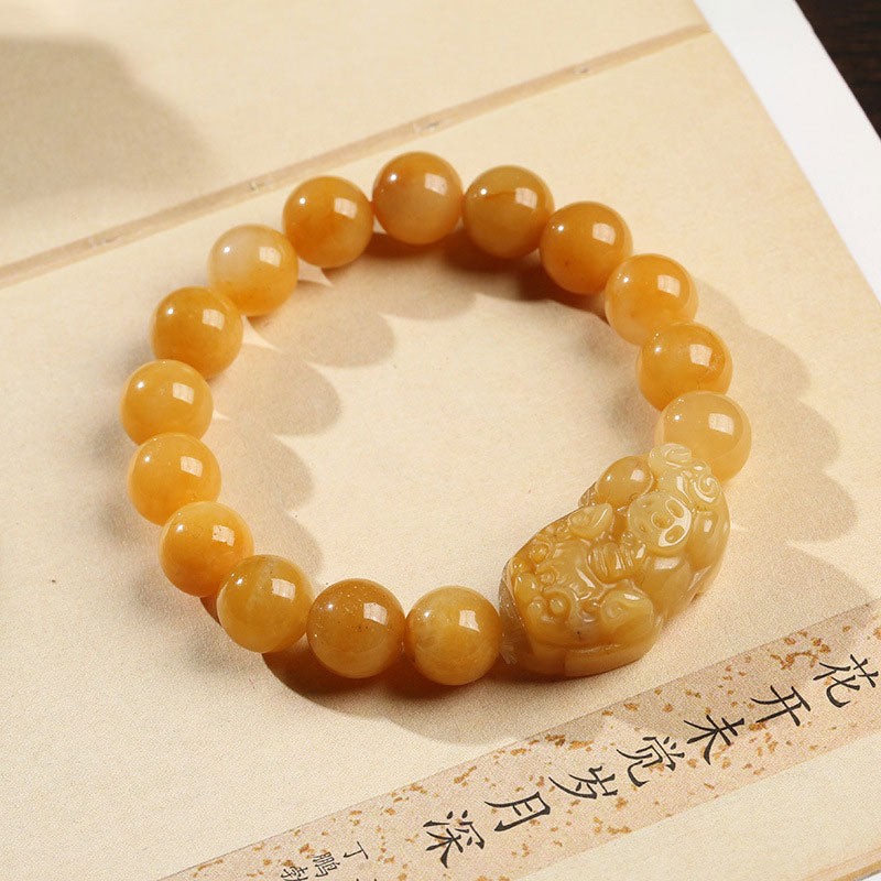 Carmiora Pixiu-Reichtumsarmband aus goldener Seide und Jade