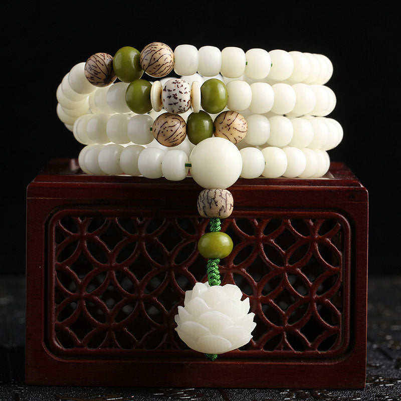 Carmiora White Jade Bodhi Lotus Mala Harmony Halskette Armband