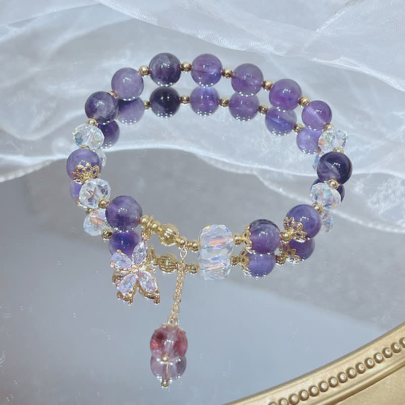 Carmiora Charm-Armband mit natürlichem Amethyst-Kristall, spiritueller Schmetterling