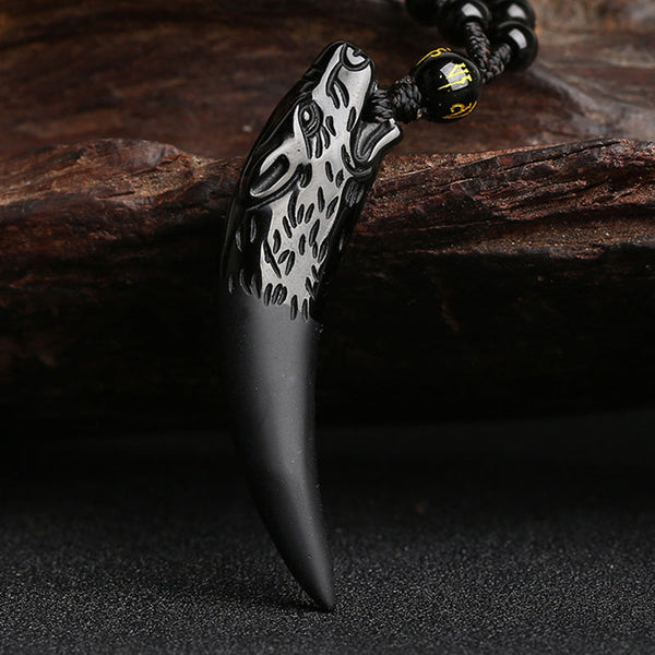 Carmiora Natural Ice Obsidian Wolf Tooth Pattern Courage Halskette Anhänger