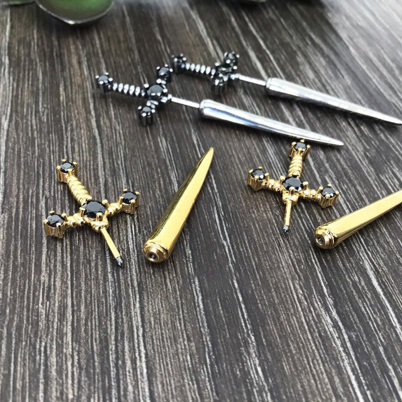 Auffällige Gothic Strass Schwert Statement Ohrringe