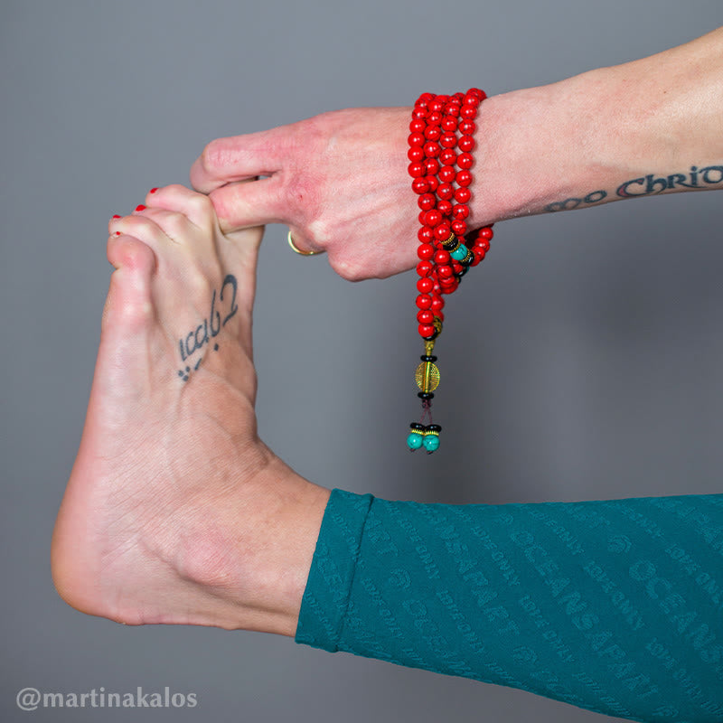 Carmiora tibetisches Mala Rot-Türkis-Glückshalsketten-Armband