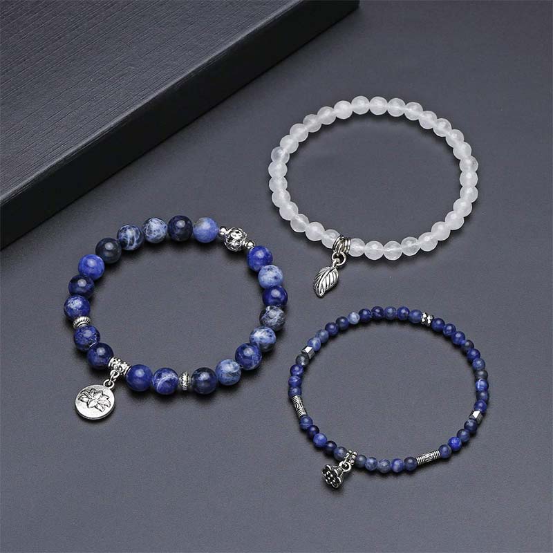 Carmiora 3PCS natürliches Quarzkristall-Perlen-Heilenergie-Lotus-Armband