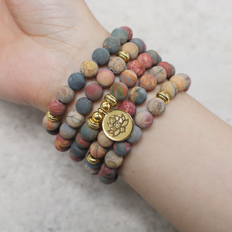 Carmiora 108 Mala Perlen Picasso Jaspis Stein Mut Energie Armband