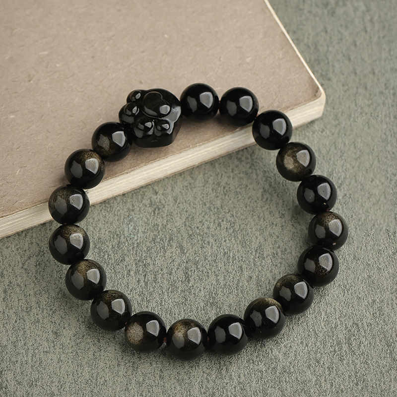 Carmiora Gold glänzender Obsidian Silber glänzender Obsidian Schönes Pfoten-Glückskatzen-Schutzarmband