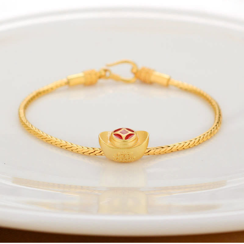 Carmiora Tibetisches 18K Gold Om Mani Padme Hum Lucky Koi Fish Fu Charakter Barren Kupfermünze Friedensarmband